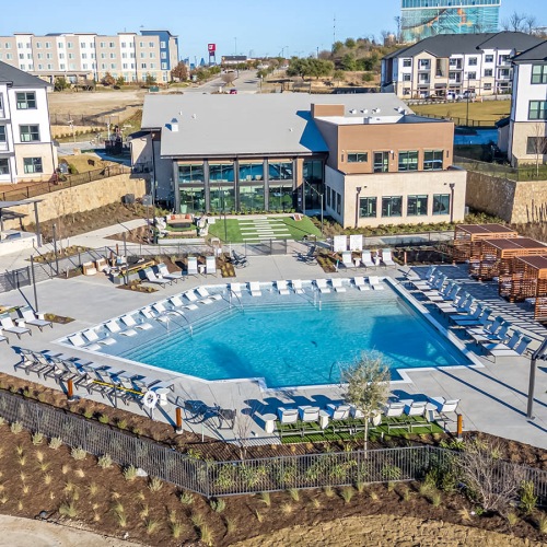 aerial shot of outdoor pool
